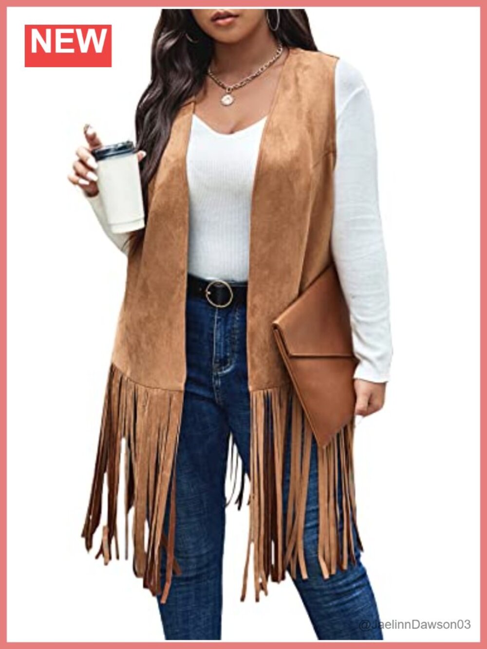 Women's Plus Size Fringe Faux Suede Open Front Cardigan Vest